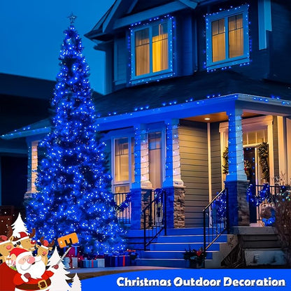 JMEXSUSS 2 Pack Blue Solar Christmas Lights: 100 LED 33ft Blue Solar Lights Outdoor, 8 Modes Solar String Lights for Outside Christmas Tree Gardens Party
