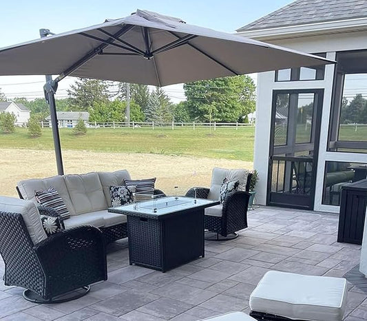 PURPLE LEAF 9' X 11.5' Rectangle Cantilever Umbrella with Base Outdoor Large Aluminum Patio Umbrella with 3-Year Fade Resistance Recycled Fabric and 360-degree Rotation for Deck Pool Garden, Sand Dune