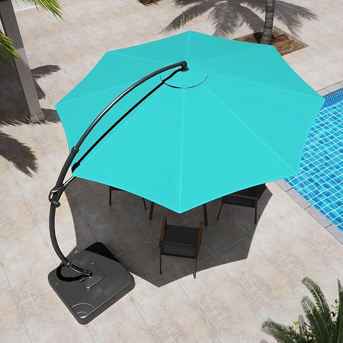 LAUSAINT HOME Outdoor Patio Umbrella with Base, 12 FT Deluxe Curvy Cantilever Umbrella Heavy Duty Offset Hanging Umbrella with 360° Rotation for Market, Pool, Garden, Backyard, Deck (Turquoise Blue)