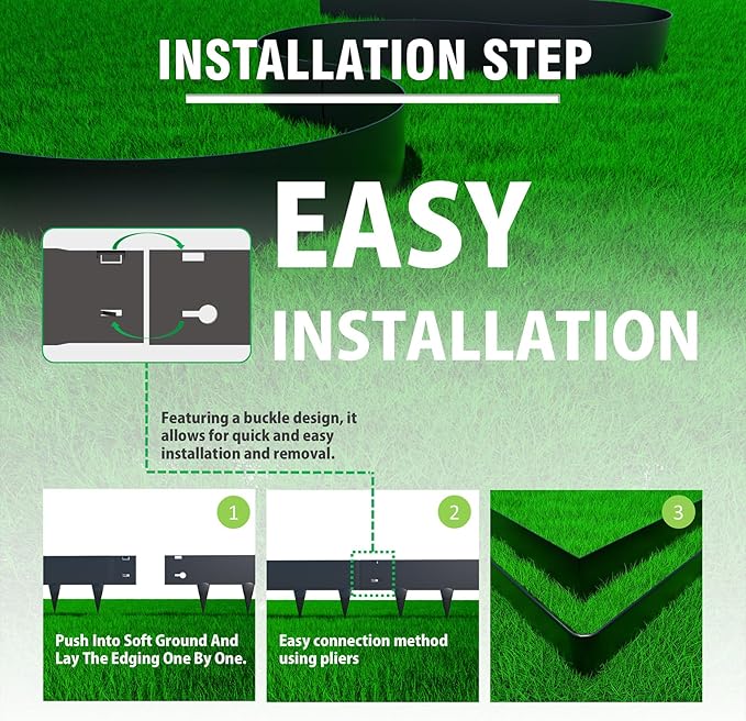 20ft. Galvanized Steel Landscape Edging (6-Pack) – 40" x 8" Metal Garden Border, Hammer-in Lawn Edging for Landscaping, Tree Rings, Yard & Pathway – Black Steel Lawn Edge for Garden Design