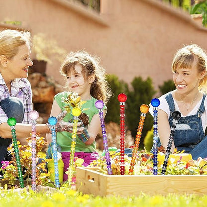 271 Pcs Beaded Garden Stakes Kit, DIY Fairy Wand Garden Stakes Beads Kit Colorful Large Hole Bead Crystal Stopper Top 9 Stainless Steel Threaded Rod Beaded Fairy Wands Supplies for Outdoor Decorative