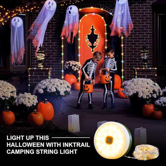 Solar Camping String Lights, 4 in 1 Quick Storage 33FT Rechargeable Tent Lights with 13 Lighting Modes, Hanging Waterproof Portable Retractable LED Lamp for Outdoor, Patio, RV, Awning, Garden, Party