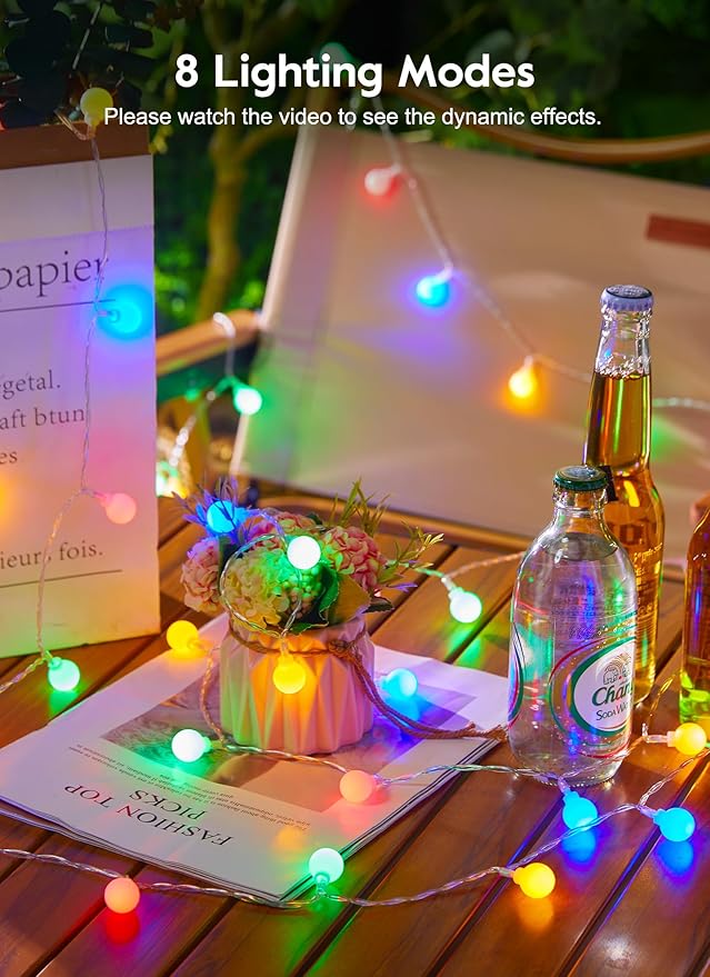 Brightown Solar Lights Outdoor Waterproof, 19.6Ft 60 LED Globe Solar String Lights for Outside, 8 Modes Outdoor Solar Lights for Yard Balcony Patio Tree Canopy Party (Multicolor)