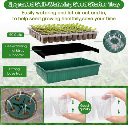 BlumWay Self-Watering Seed Starter Tray Kit with Grow Light and Humidity Dome, 3 Color Growing Light,120-Cell Plant Seedling Tray,Reusable Germination Trays,Adjustable/Timed Light Plant Starter Set