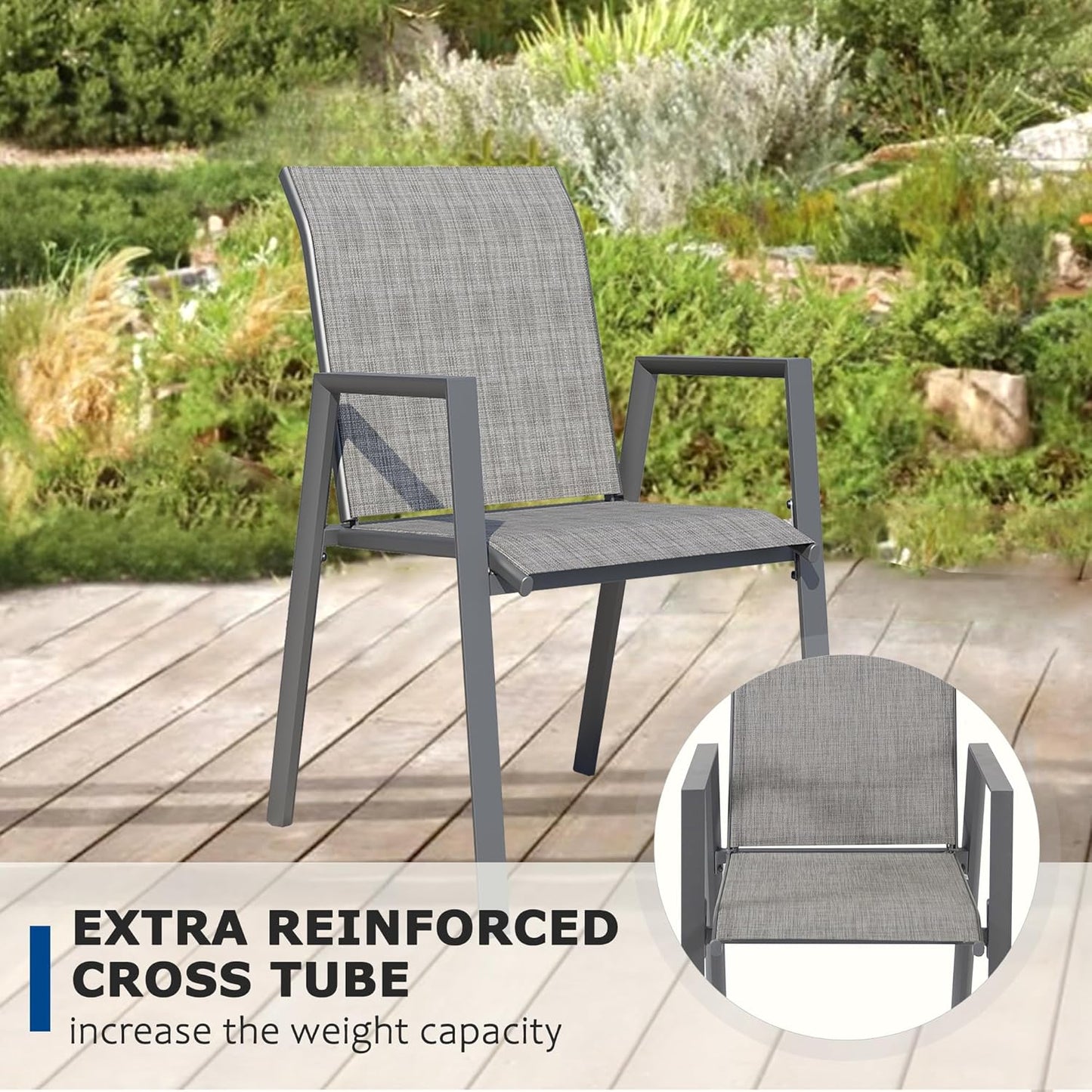 Outdoor Patio Chairs Set of 4, Grey Stackable Outdoor Chairs, Lightweight Patio Set with High Back, Metal Dining Chair for Lawn, Garden, Yard and Deck