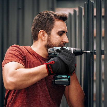 DULFINE Flex Grip Mechanic Work Gloves for Men,Black and Red Utility Safety Working Gloves Touch Screen,Excellent Grip,Ideal for Working on Cars and Outdoor Jobs(Small)