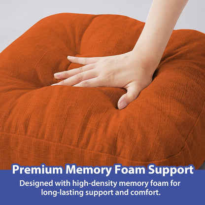 Chair Cushions for Dining Chairs, Dining Chair Cushions, Tufted Indoor Chair Pads with Ties & Non Slip Backing, Seat Cushions for Kitchen Chairs 16.5” x 16.5” x 3.5”, Set of 4, Orange