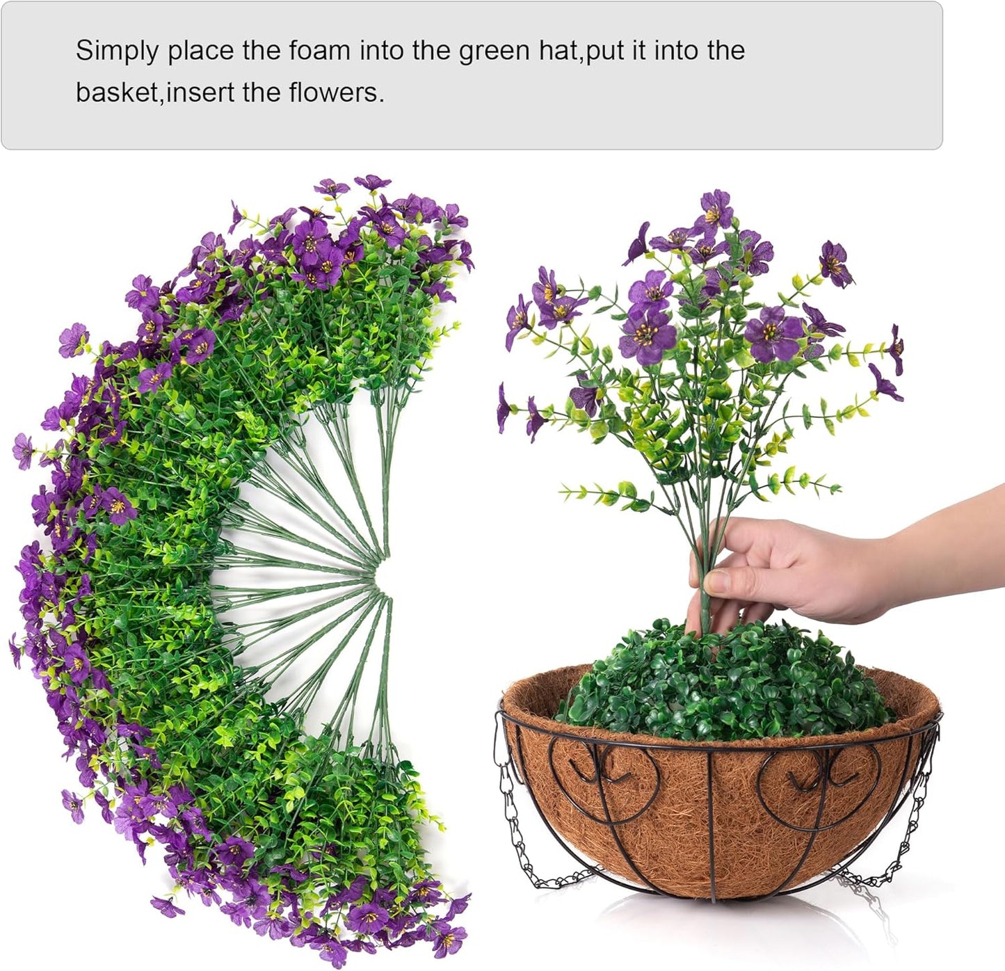 Artificial Fake Hanging Plants Flowers with Basket Outdoor Decor Faux Silk Dasiy Flower Arrangements in Pot Planter for Porch Home Indoor Patio Garden Yard Decoration