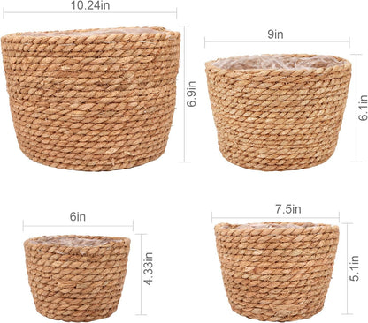 Seagrass Planter Basket Stylish Planter Baskets for Indoor and Outdoor Plants Perfect for Flower Pots Cover and Room Decoration, Set of 4