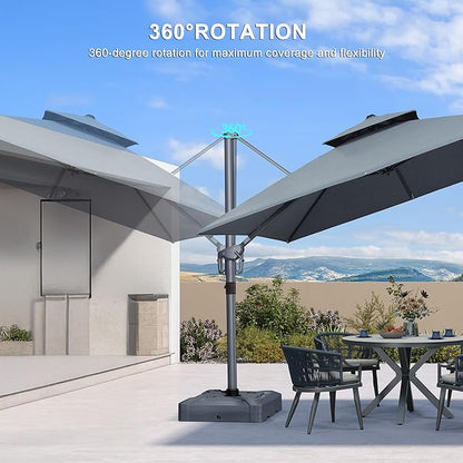 PURPLE LEAF 10 FT Cantilever Patio Umbrella Outdoor Umbrella with 220lbs Base Large Square Windproof Offset Umbrella for Pool Deck Garden, Mist Grey