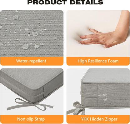 Sunbrella Square Corner Seat Cushions, 19" x 19" x 3", Set of 4, Indoor Outdoor Water Repellent Universal Chair Pads with Ties for Patio Furniture, Garden Dining Chairs, Specrtum Pebble