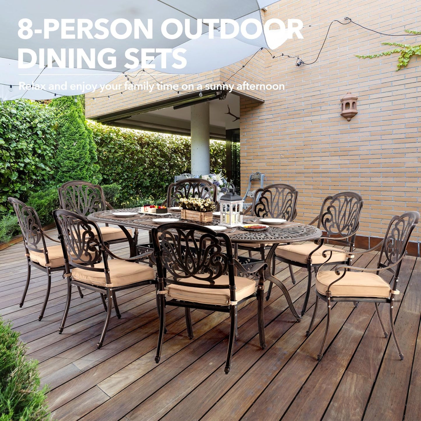 𝐀𝐢𝐥𝐢𝐬𝐦𝐚𝐢𝐥 87” Patio Outdoor Dining Table for 8, Cast Aluminum Oval Patio Dining Table Weather Resistant with 2"" Umbrella Hole for Patio Deck Garden, Hammered Bronze