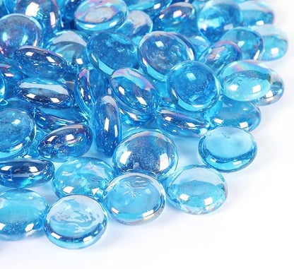 5LB Fire Glass Beads Flat Glass Marbles for Outdoor Fire Pit and Fireplace, Glass Gemstones for Vase Filler, Aquariums, Hydroponics Plants, Home Decor and Christmas DIY Craft, Turquoise