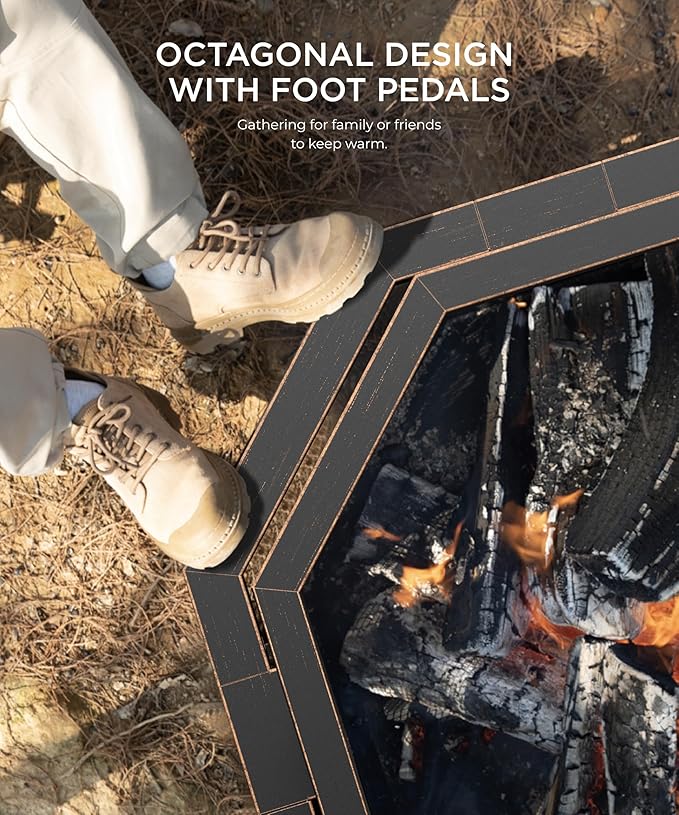 26 inch Fire Pit, Firepits for Outside Wood Burning Fire Pits with Cooking Grill, Outdoor Fire Pit Octagonal Heavy Duty Firepit with Poker for Bonfire, Backyard, Patio, Bronze