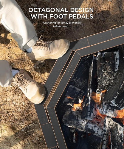 26 inch Fire Pit, Firepits for Outside Wood Burning Fire Pits with Cooking Grill, Outdoor Fire Pit Octagonal Heavy Duty Firepit with Poker for Bonfire, Backyard, Patio, Bronze