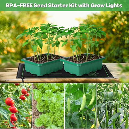Seed Starter Trays with Grow Lights and Heat Mat, 72 Cells Seed Starter Kit with Lights, 3 Lighting Mode, 4 Timing Set, Germination Kit for Seed Starting Trays with High Humidity Control Domes