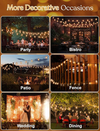 GHUSTAR 200FT LED Outdoor String Llights (NOT Solar) – Patio Lights Outdoor Waterproof for Outside – 2700K Vintage Edison Bulb String Light – Shatterproof Hanging Light for Cafe Porch Deck