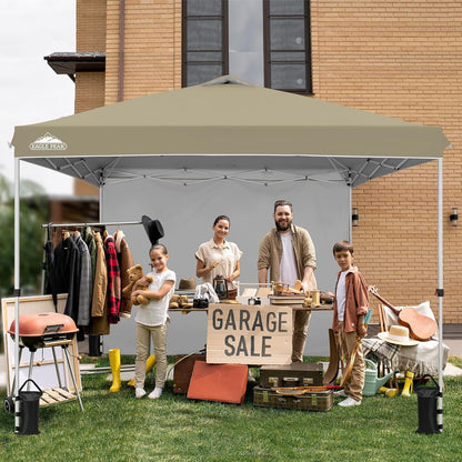 EAGLE PEAK Pop Up Canopy Tent with 1 Sidewall, Easy Setup Event Tent, Outdoor Sun Shade, Wheeled Carry Bag, Stakes and Guy Ropes, Instant Canopy 10x10, Light Beige