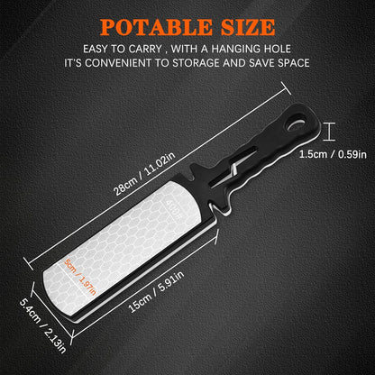 Diamond Sharpening Stone,400/1000 Grit Handheld Double-Sided Diamond Sharpener 5 in 1 Honeycomb Surface Knife Sharpener Plate Whetstone with Ceramic & Tungsten Steel Scissor Slot,White
