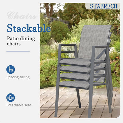 Outdoor Patio Chairs Set of 8, Grey Stackable Outdoor Chairs, Lightweight Patio Set with High Back, Metal Dining Chair for Lawn, Garden, Yard and Deck