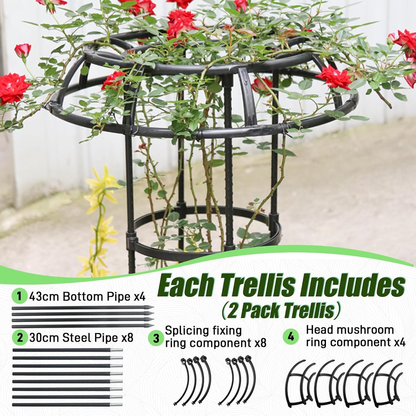 Garden Trellis for Climbing Plants, 2 Pack 41.3 Inch Mushroom Top Trellis for Climbing Plants, Rustproof Metal Plant Flower Trellises for Vine Rose Flower Tomato Support Outdoor Indoor