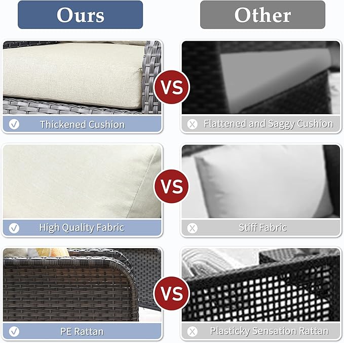 6-Piece Wicker Patio Furniture Set, All-Weather Rattan Conversation Bistro Loveseat Chair and Table Set for Backyard, Balcony and Deck with Soft Cushions and Metal Table(Beige)