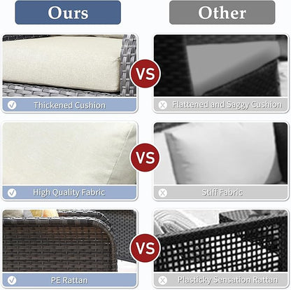 6-Piece Wicker Patio Furniture Set, All-Weather Rattan Conversation Bistro Loveseat Chair and Table Set for Backyard, Balcony and Deck with Soft Cushions and Metal Table(Beige)