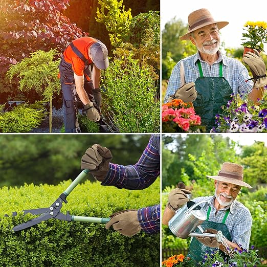 Leather Work Gloves for Men Women with Cotton Lining, Thorn Proof Gardening Gloves for TIG/MIG Welding, Construction (coffee, Medium)