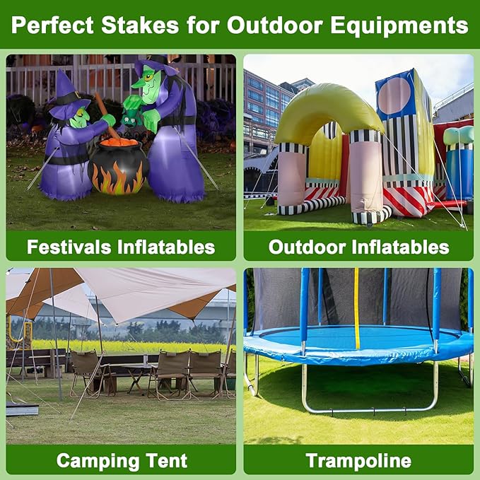 AAGUT Rebar Stakes 16 Inch J Hook Heavy Duty 24 Pack, 3/8 Inch Black Coated Metal Steel Ground Anchors Chain Link Fence Stakes for Camping Tent, Inflatables, Yard Decorations, Canopies & Swing Sets