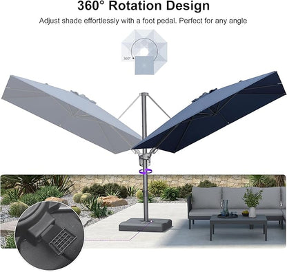 PURPLE LEAF 8' X 8' Left-right Tilting Outdoor Patio Umbrella Swivel Offset Cantilever Heavy Duty Rectangle Aluminum Umbrella with UV Resistant for Deck Pool Patio Backyard, Ocean Slate
