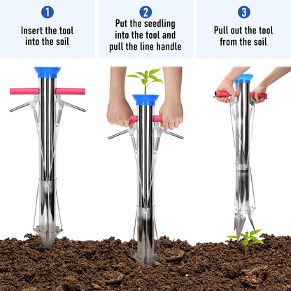 AIWFL Seedling Transplanter Long Double Handled Bulb Planter Tools Vegetable Young Plant Manual Plant Transplanter Stainless Steel Planting Garden Tools