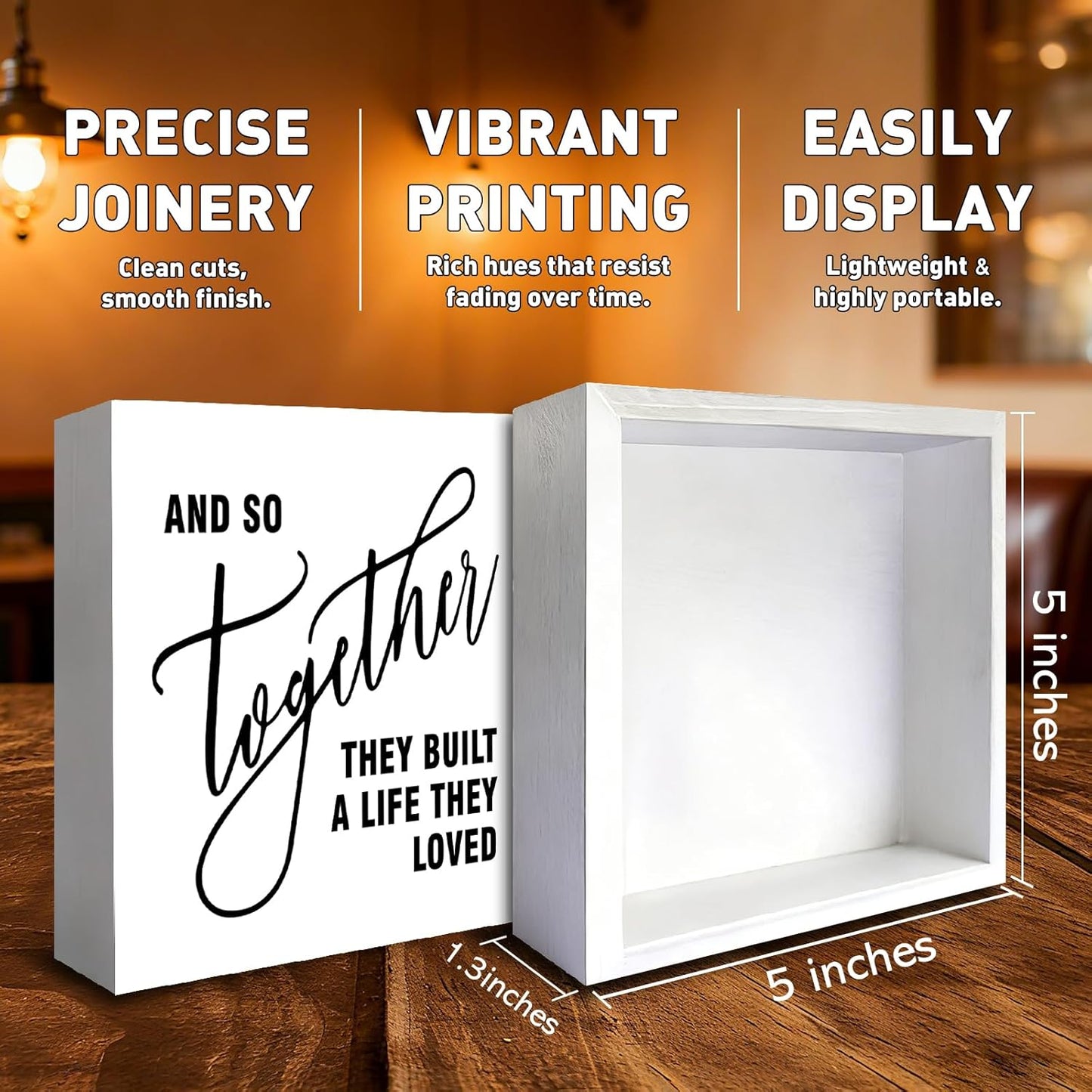 Family Decor, Together They Built A Life Rustic Farmhouse Wooden Box Sign, Family Home Decorations for Living Room Bedroom Desk Table Shelf