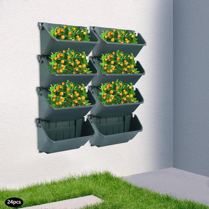 Eapmic Vertical Wall Planter with 24 Pots, Hanging Garden Plant Flowerpot Holder, Stackable Wall-Mounted Planter, Balcony Planters for Flowers Vegetables Fruits (Army Green, 24 Pots)
