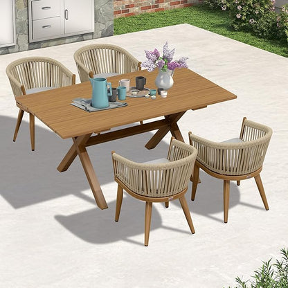 PURPLE LEAF 5 Pieces Outdoor Dining Set with Patio Aluminium Dining Table and Wicker Chairs Modern Furniture Cushions Sets for Backyard Indoor Decor Kitchen Teak