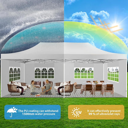 COBIZI 13x26 Pop up Canopy Heavy Duty with 6 Sidewalls, Easy Set-up Commercial Outdoor Party, 100% Waterproof Wedding Canopy Gazebo, 2 Height Adjustable with Wheeled Bag,White