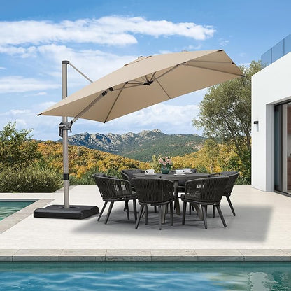 PURPLE LEAF 10' X 10' Patio Umbrella Outdoor Cantilever Umbrella, Aluminum Offset Umbrella with Champagne Frame and 360° Rotation for Pool Deck Garden, Beige