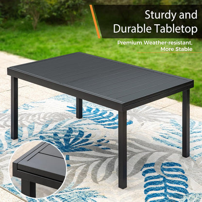 Expandable Outdoor Patio Dining Table, Adjustable 61"/83" x 37" Rectangular Large Surface 6-8 Person Metal Table for Garden, Backyard and Porch