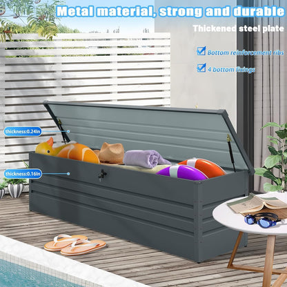 260 Gallon Outdoor Storage Box Waterproof, Extra Large Metal Deck Box and Patio Cushion Box for Storing Gardening Tools, Pool Supplies