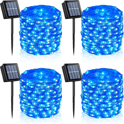 YEGUO Blue Solar Fairy Lights Outdoor Waterproof, 4 Pack Each 100 LED 33ft String Lights, 8 Modes Twinkle Lights