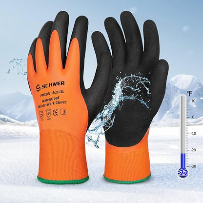 Schwer Waterproof Winter Work Gloves, ANSI A2 Cut Resistant Freezer Gloves for Outdoor Cold Weather Keep Hands Warm, Thermal Insulated Gloves for Shoveling Snow, Ice Fishing, Super Grip, XL