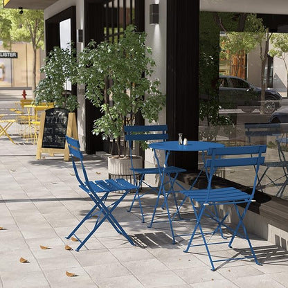Grand patio 3-Piece Folding Bistro Set, 2 Chairs and 1 Table, Weather-Resistant Outdoor/Indoor Conversation Set for Patio, Yard, Garden -Peacock Blue