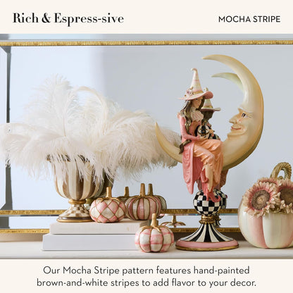 MACKENZIE-CHILDS Tabletop Urn, Decorative Centerpiece for Table, Brown-and-White Mocha Stripe