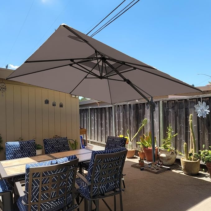 PURPLE LEAF 10 FT Cantilever Patio Umbrella Outdoor Umbrella with 220lbs Base Large Square Windproof Offset Umbrella for Pool Deck Garden, Ash Mocha