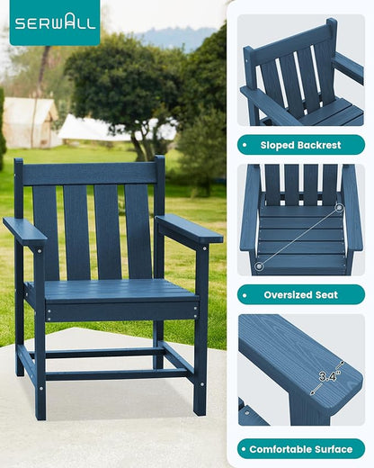 SEWRWALL Patio Furniture Set, HDPE Material All Weather Use Adirondack Chair Set with Side Table for Balcony, Porch, Garden, Backyard- Navy