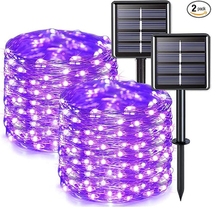 JMEXSUSS 2 Pack Solar Fairy Lights Outdoor, 33ft 100 LED Purple Christmas Lights, Waterproof 8 Modes Purple Solar Light for Outside Tree Garden Patio Halloween Christmas Decorations