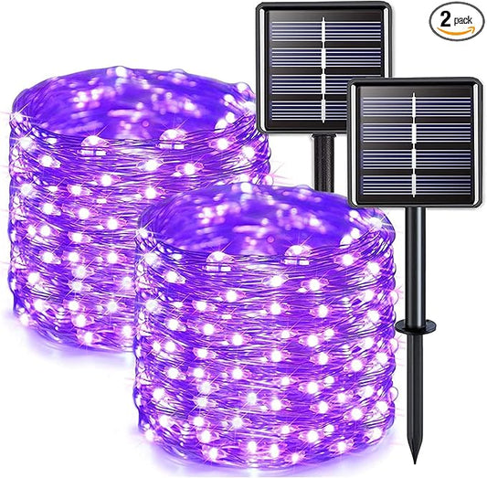 JMEXSUSS 2 Pack Solar Fairy Lights Outdoor, 33ft 100 LED Purple Christmas Lights, Waterproof 8 Modes Purple Solar Light for Outside Tree Garden Patio Halloween Christmas Decorations