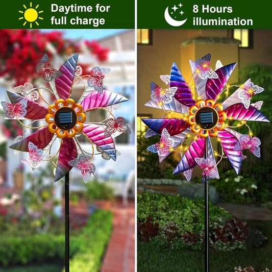 Solar Wind Spinners for Yard and Garden - 61.5 Inch 360° Metal Large Wind Sculptures Outdoor Clearance Kinetic Windmills with Vine String Shining LED Lights for Patio, Lawn Garden Decoration