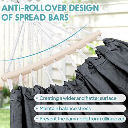 Anyoo Garden Cotton Hammock Comfortable Fabric Hammock with Spreader Bar Sturdy Hammocks Up to 450lbs Portable Lightweight Hammocks with Travel Bag for Camping Outdoor/Indoor Patio Backyard