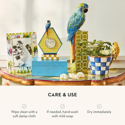 MACKENZIE-CHILDS Enamel Garden Pot, Decorative Pot for Plants, Outdoor Flowerpot Decor, Small, Blue-and-White Royal Check