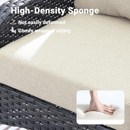 ovios 2 Pieces Patio Furniture Set, Outdoor Wicker Chairs of 2, All Weather High Back Rattan Chairs 2-Seater with Comfy Cushions for Porch Deck, Beige